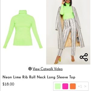 Neon lime robbed turtle neck long sleeve